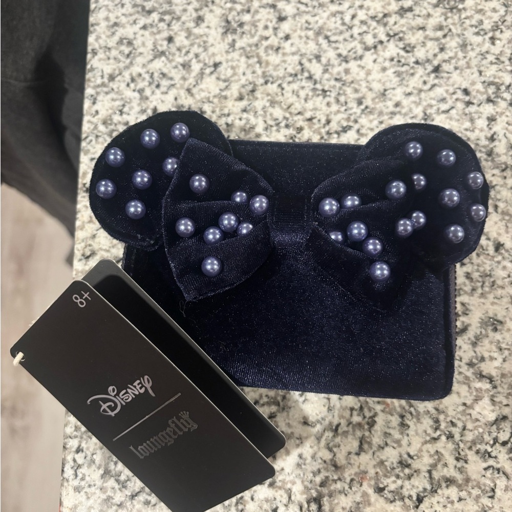 Loungefly Minnie Dark Blue Velvet Bow Card Holder